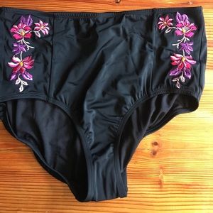 Black Embroidered Swim Bottoms NWT